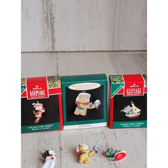 Hallmark miniature kittens Toyland bow painting country cat ornament Xmas set - Picture 5 of 5
